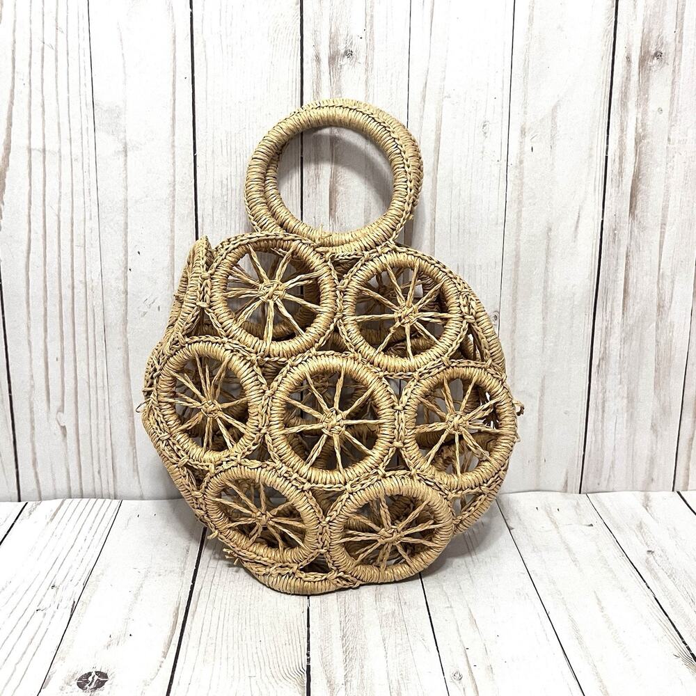 Rattan Hollow Round Wicker Woven Handbags Beach Festival Boho Grandmacore